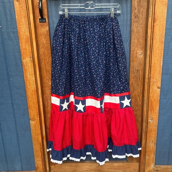 VTG Ruffled Prairie Maxi Skirt Calico Floral Texas Star Line Dancing Rodeo Med - Picture 1 of 12
